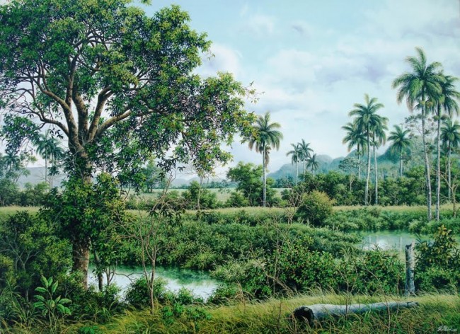 Paisajes Cubanos de fantacia, Cuadro al óleo sobre Lienzo del Pintor Fidel Micó